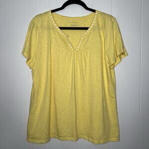 Talbots Women’s Embroidered Cotton Tee Lemon Chiffon Yellow Size XL